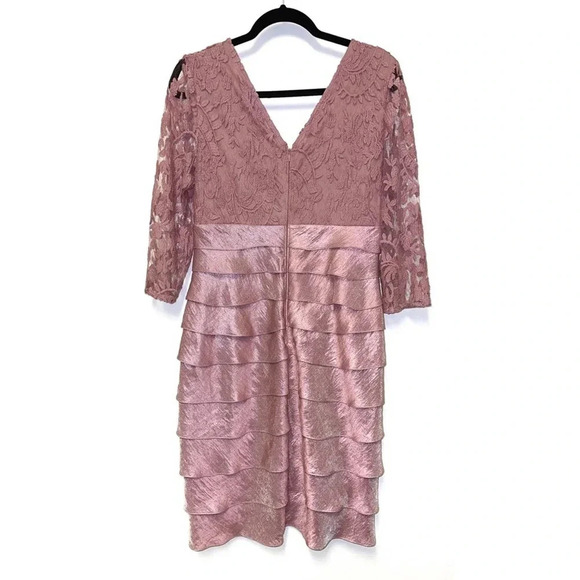 Adrianna Papell Shimmer Shutter Tuck Lace Dress - Metallic Mother of the Bride - Picture 6 of 8